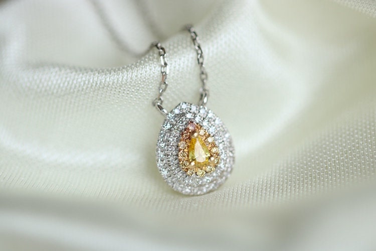 Yellow Diamonds Wedding Necklace in 18K White Gold