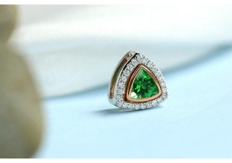 Triangle Tsavorite & Diamond Necklace in 18K White Gold