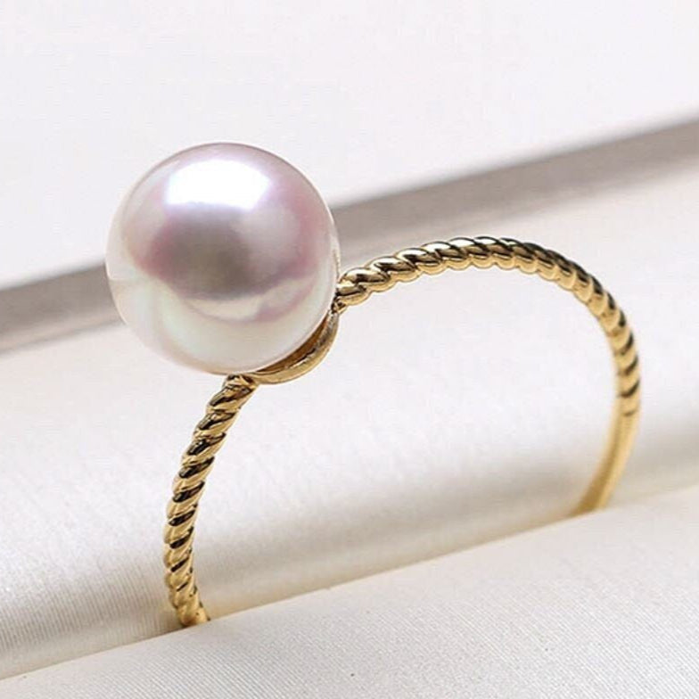 Japan Akoya Pearl 18K Yellow Gold Twisted Ring