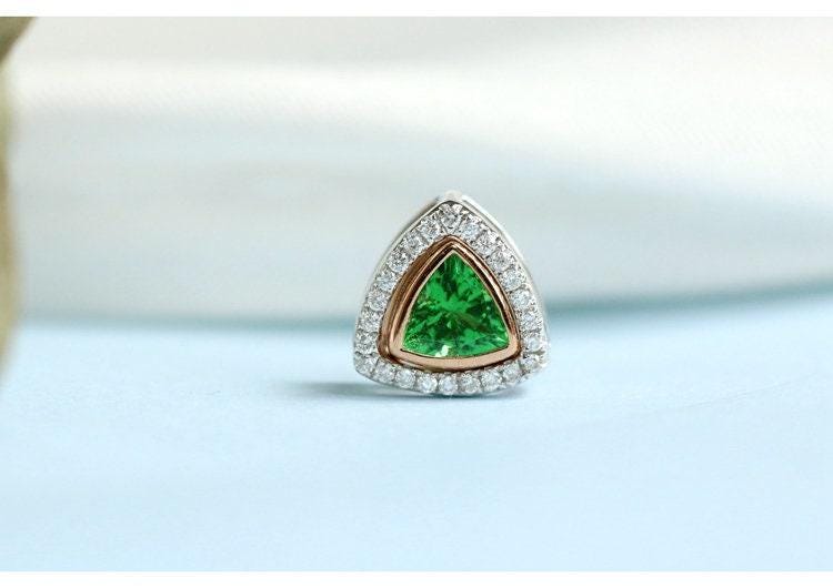 Triangle Tsavorite & Diamond Necklace in 18K White Gold