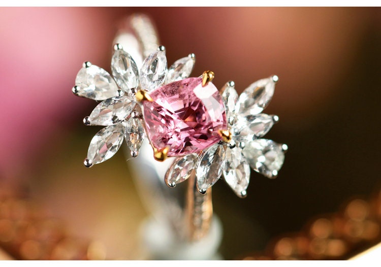 1.16ct Pink Spinel & White Sapphire Cluster Ring - 18K White Gold