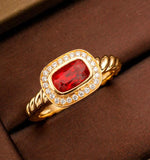 Red Spinel Cushion Twisted Halo Ring - 18K Yellow Gold