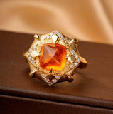 35ct Sugarloaf Fanta Garnet Ring in 18K Yellow Gold