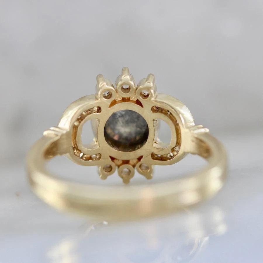 Grey Salt & Pepper Rose Cut Diamond 18K Gold Engagement Ring