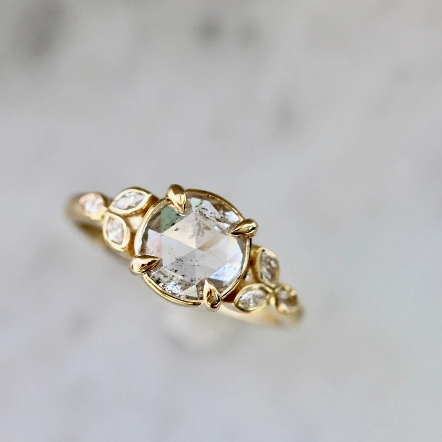 1.5ct Icy Round Rose Cut Diamond 18K Gold Wedding Ring