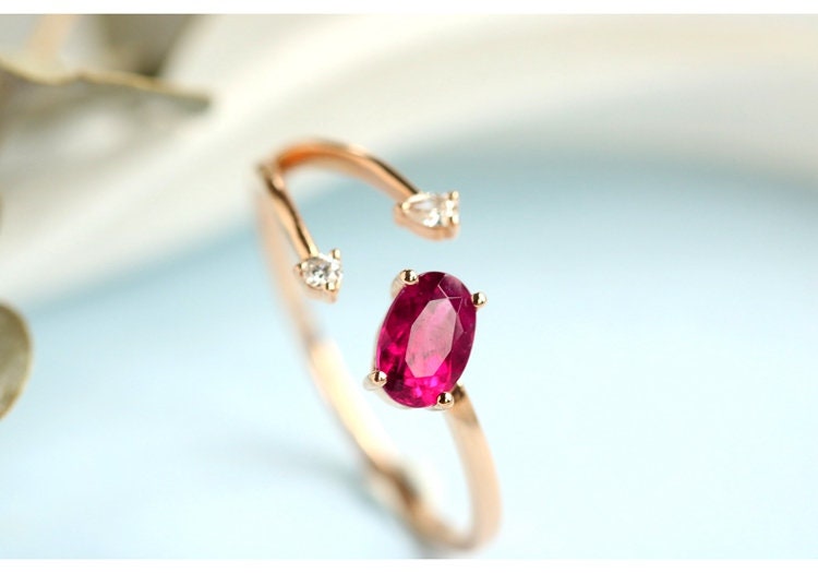 Peach Tourmaline Oval Cut 18K Rose Gold Open Ring Diamonds