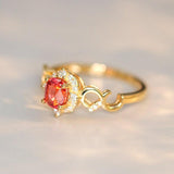 Pinkish Spinel Cushion & Diamond Ring - 18K Yellow Gold