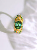2.46ct Green Tourmaline Engraved 18K Gold Ring with Diamond