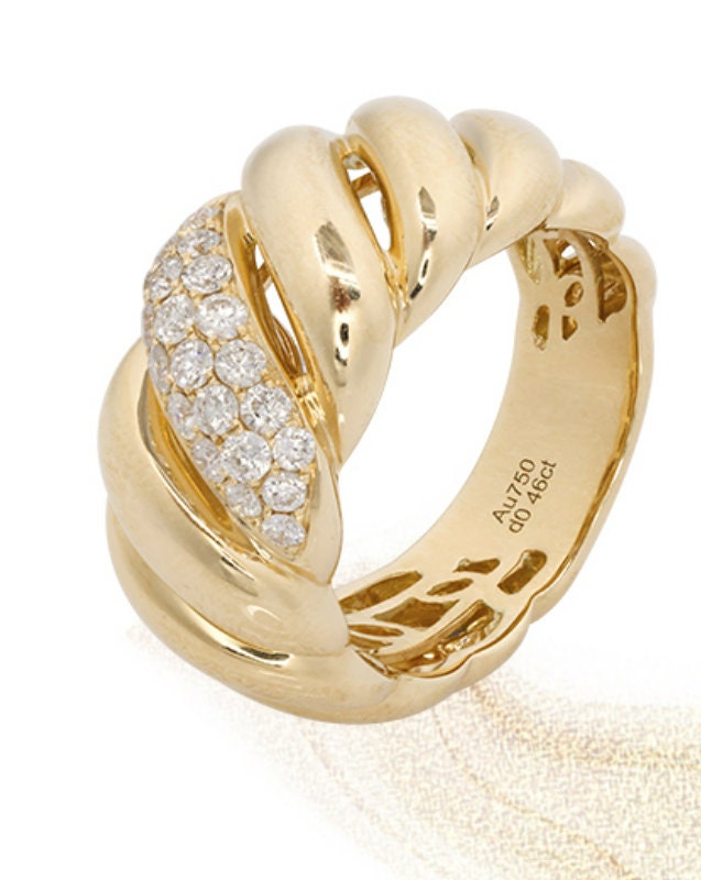 Italian Style White Diamond 18K Gold Statement Ring