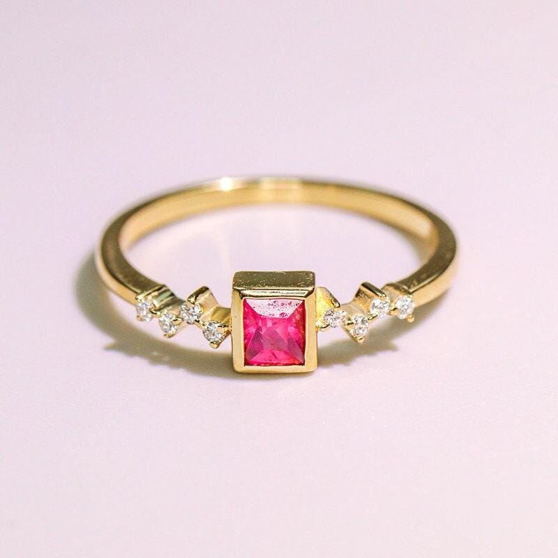 Pinkish Spinel Cushion & Diamond Ring in 18K Yellow Gold