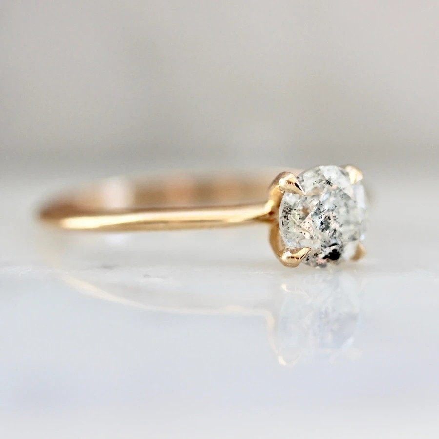 1.15ct Stella Salt & Pepper Round Brilliant Cut 18K Gold Wedding Ring