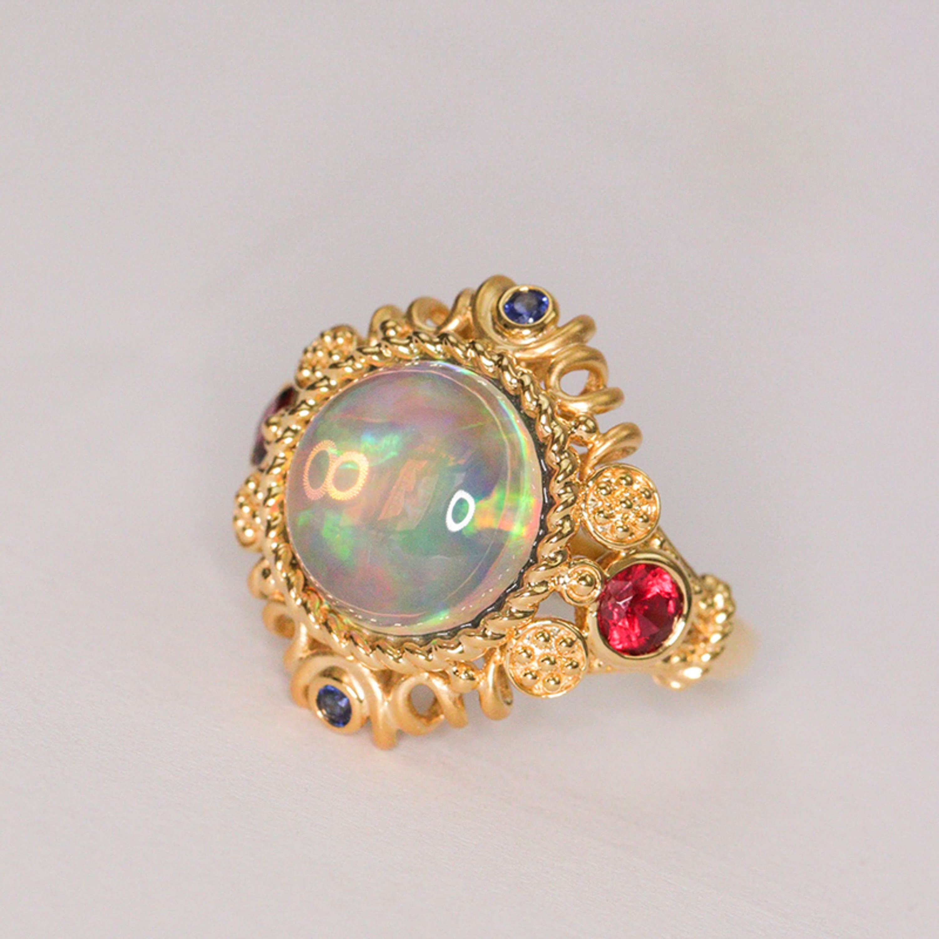 Opal Ruby 18K Gold Vintage Ring with Sapphire