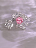 Pink Spinel Trilliant 18K White Gold Open Ring with White Sapphire