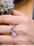 Pink Sapphire & Diamonds Flower Ring in 18K White Gold