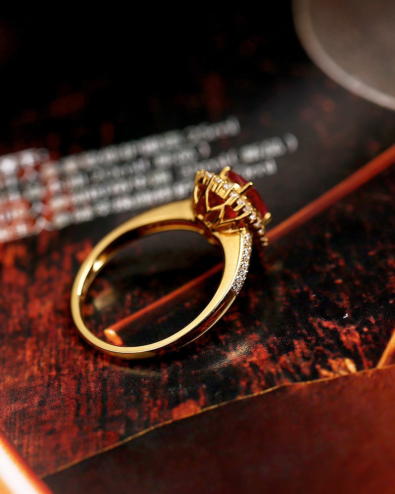 1.25ct Pigeon Blood Ruby Double Halo Ring in 18K Gold