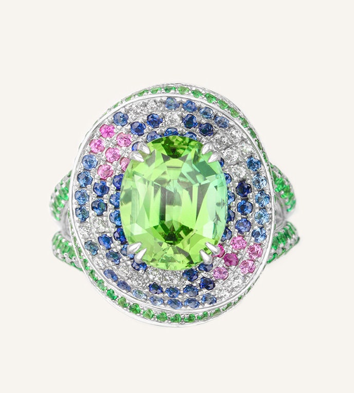 Tanzanite Sapphire Art Deco Ring - PT950 Cluster Diamond