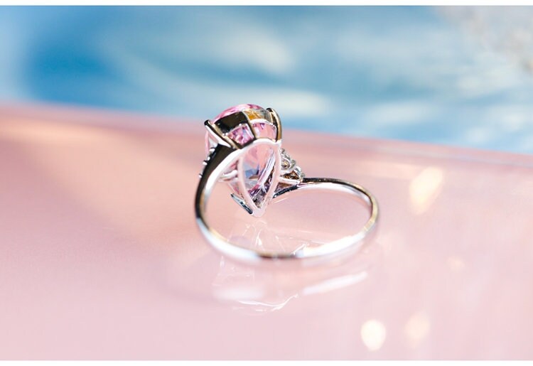 Pink Morganite Teardrop Shape Ring in 18K White Gold