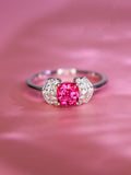 Pinkish Spinel Cushion Ring with Diamond Ring in 18K White Gold
