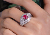 2.2ct Ruby Cushion Cluster Diamonds Ring in 18K White Gold