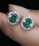 Art Deco Emerald & Sapphire Diamond Jewelry Set - 18K White Gold