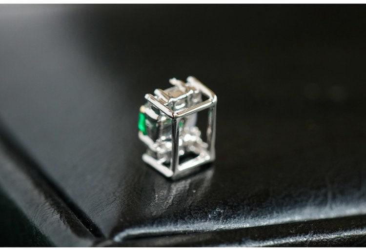 Emerald Cabochon & Diamond 18K White Gold Necklace