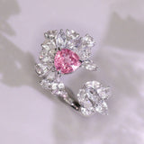 Pink Spinel Trilliant 18K White Gold Open Ring with White Sapphire