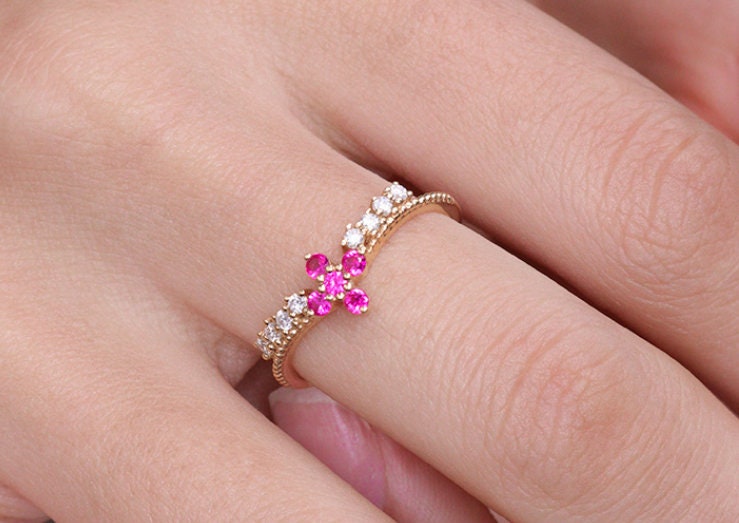 Ruby & Blue Sapphire Band Ring in 18K Yellow Gold