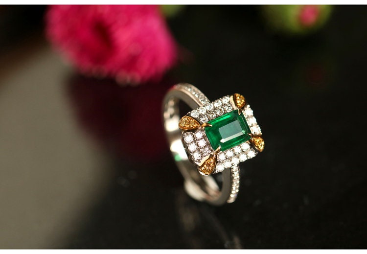 1.02ct Emerald Diamond Statement Ring in 18K White Gold