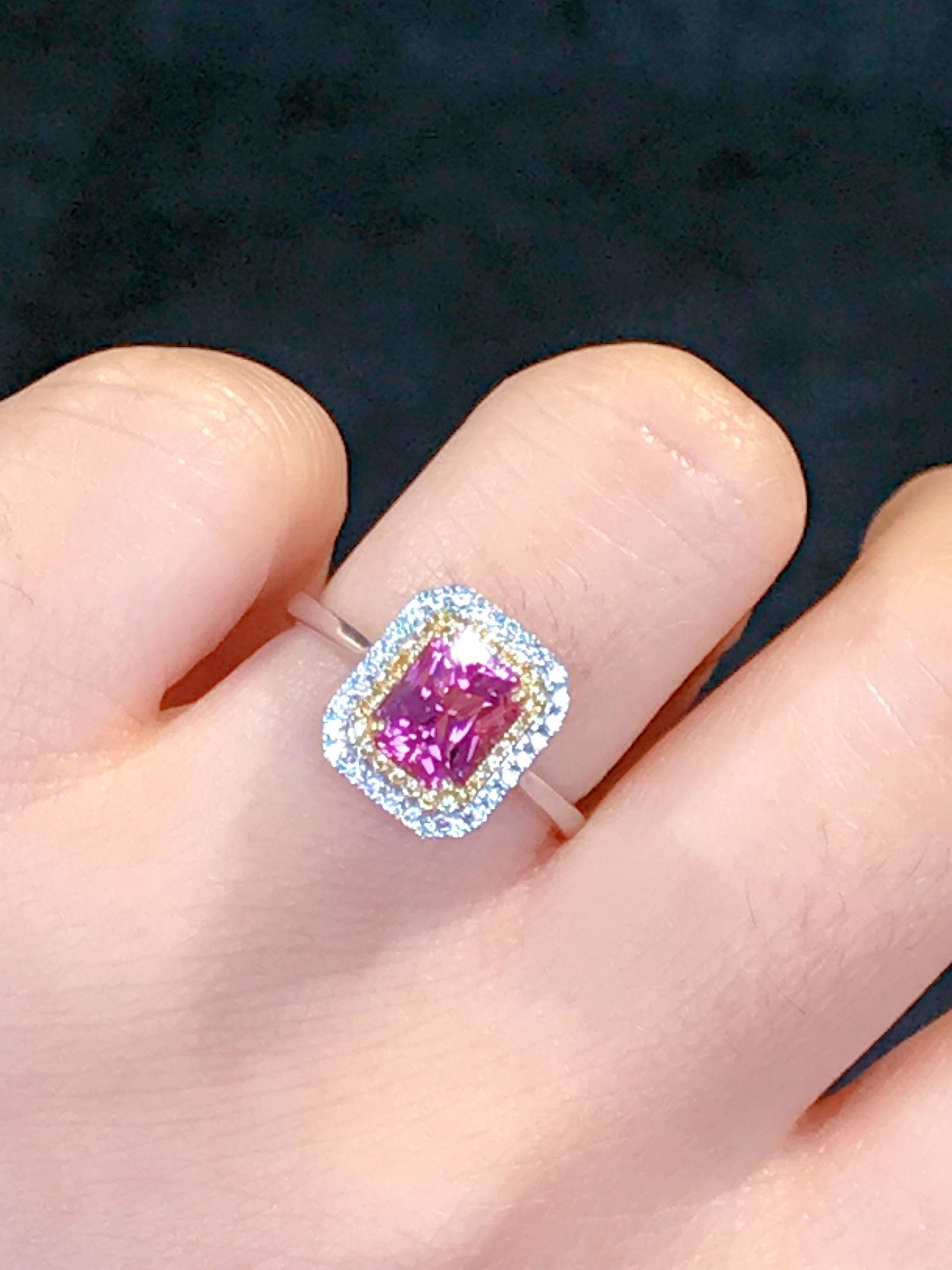 1.7ct Pink Spinel Cushion Ring with Diamonds in 18K Two Tone Gold