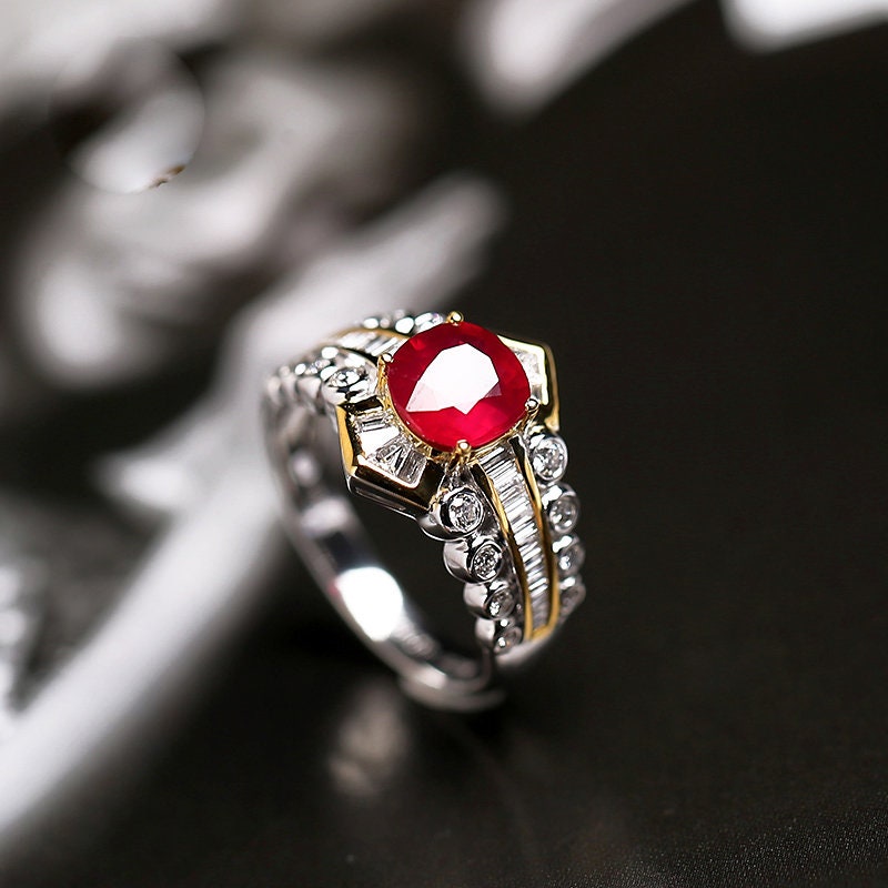 Pigeon Blood Ruby Ballerina Ring in 18K Two Tone Gold