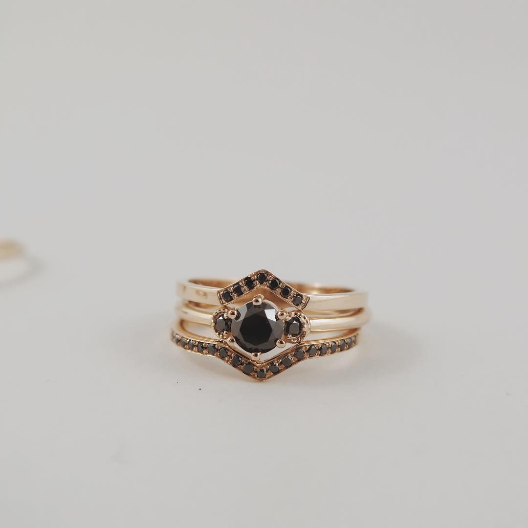 Black Diamond Stackable Ring - 14K Yellow Gold