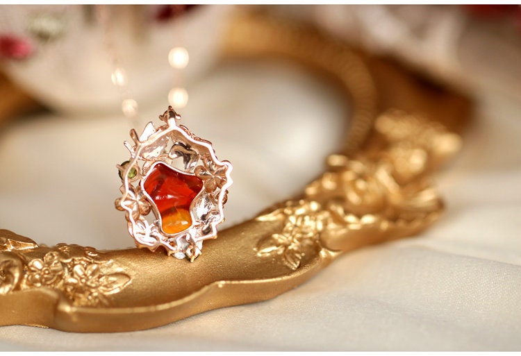 1.78ct Fire Opal Tsavorite Butterfly Necklace - 18K Rose Gold