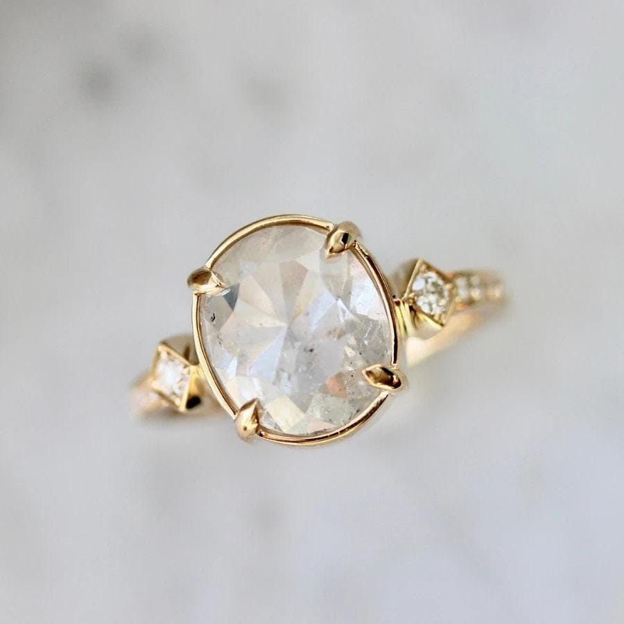 2.4ct Icy Oval Rose Cut Diamond 18K Gold Wedding Ring