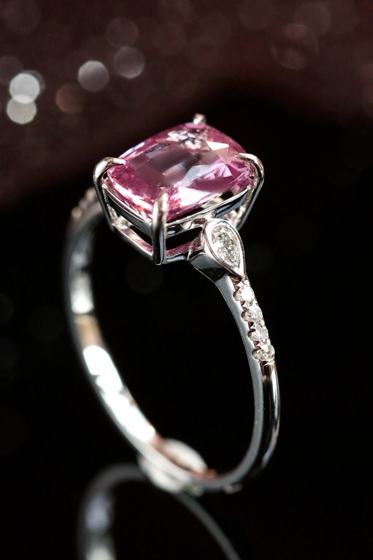 1.03ct Pinkish Spinel & Diamond Ring in 18K White Gold