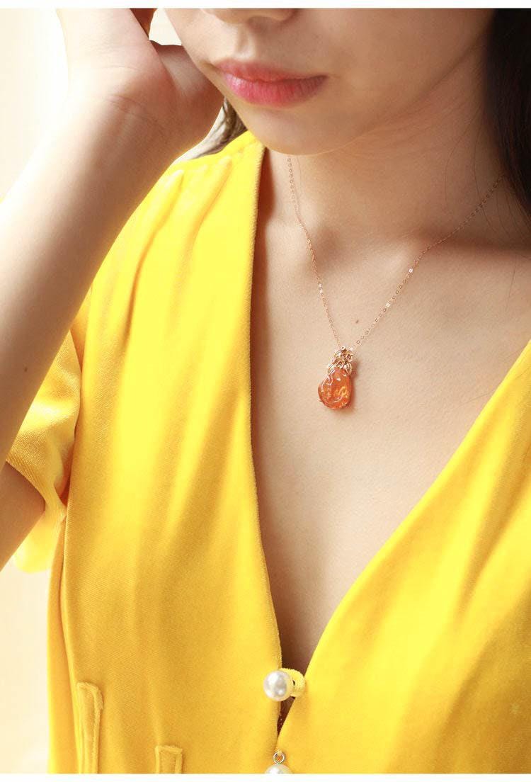 Fire Opal Ruby Diamond Pendant - 18K Rose Gold
