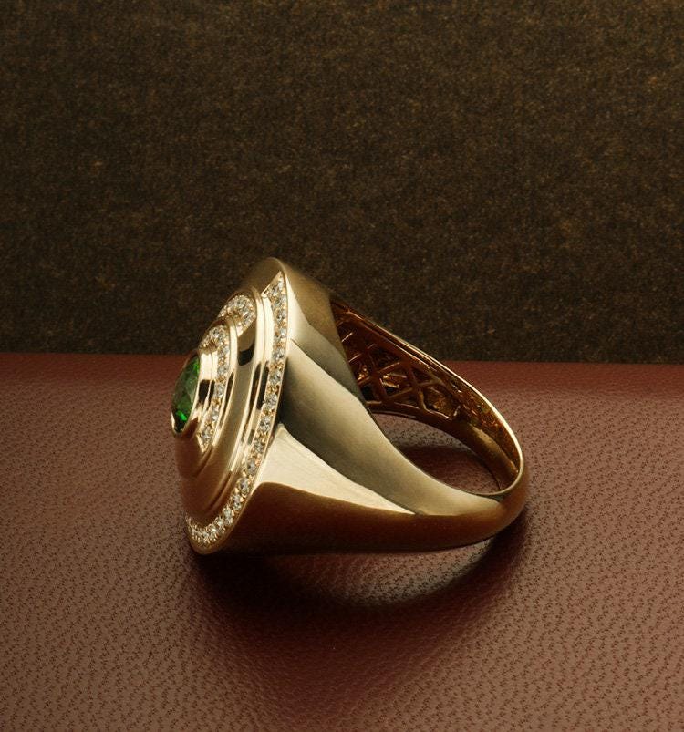 Tsavorite & Diamonds 18K Gold Disc Ring
