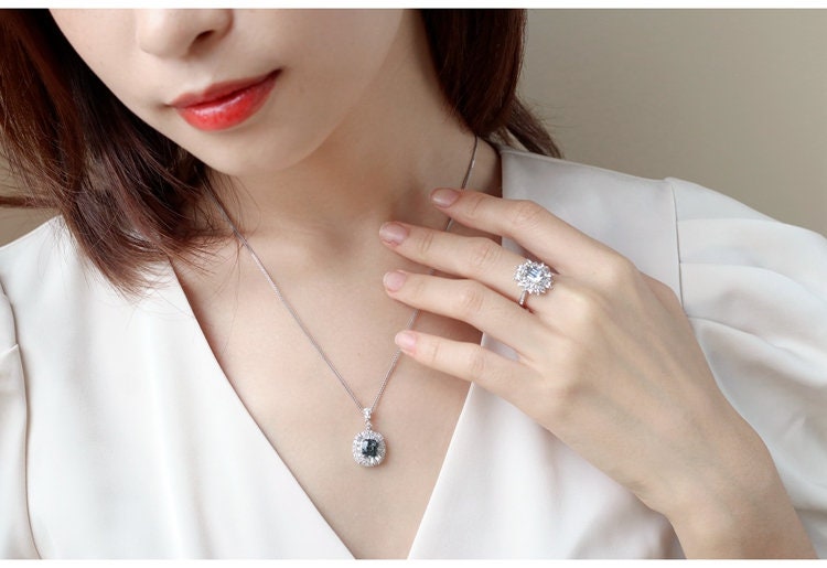 Blue Grey Spinel Rectangle & Diamond Proposal Ring - 18K Gold