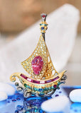 Pink Spinel Sapphire Boat Design Necklace & Brooch in 18K Gold