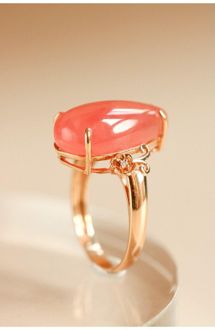11ct Rhodochrosite Teardrop Cut & Diamond Ring in 18K Gold