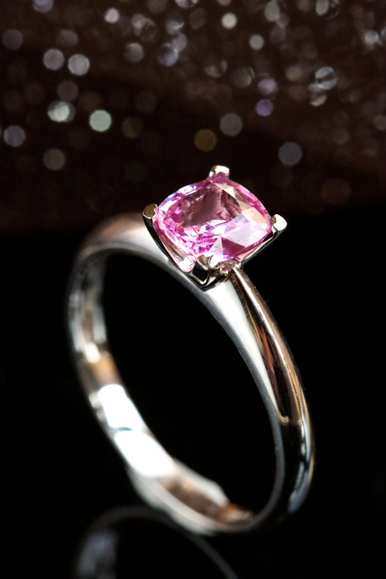 1.15ct Pinkish Spinel Cushion Ring - 18K White Gold