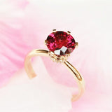 Peach Red Garnet Round Engagement Ring -  18K Yellow Gold