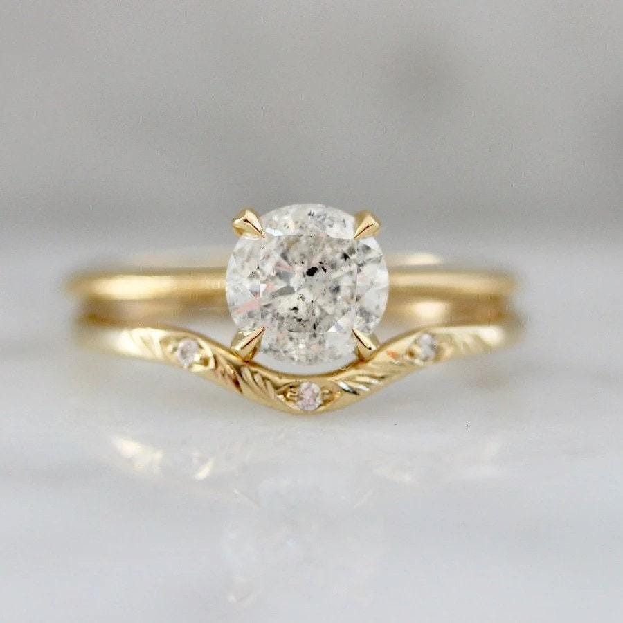 White Diamond Chevron Ring in 14K Yellow Gold
