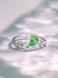 Flower Design Tsavorite Pear Shape Ring with Diamond in 18K Gold