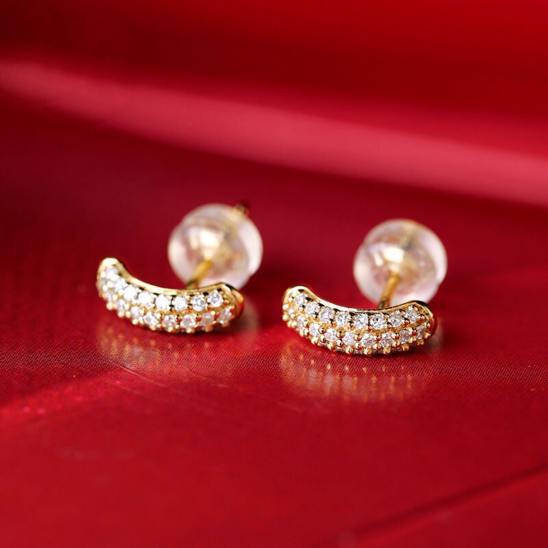 Semicircle Design Diamond Earrings in 18K Yellow Gold