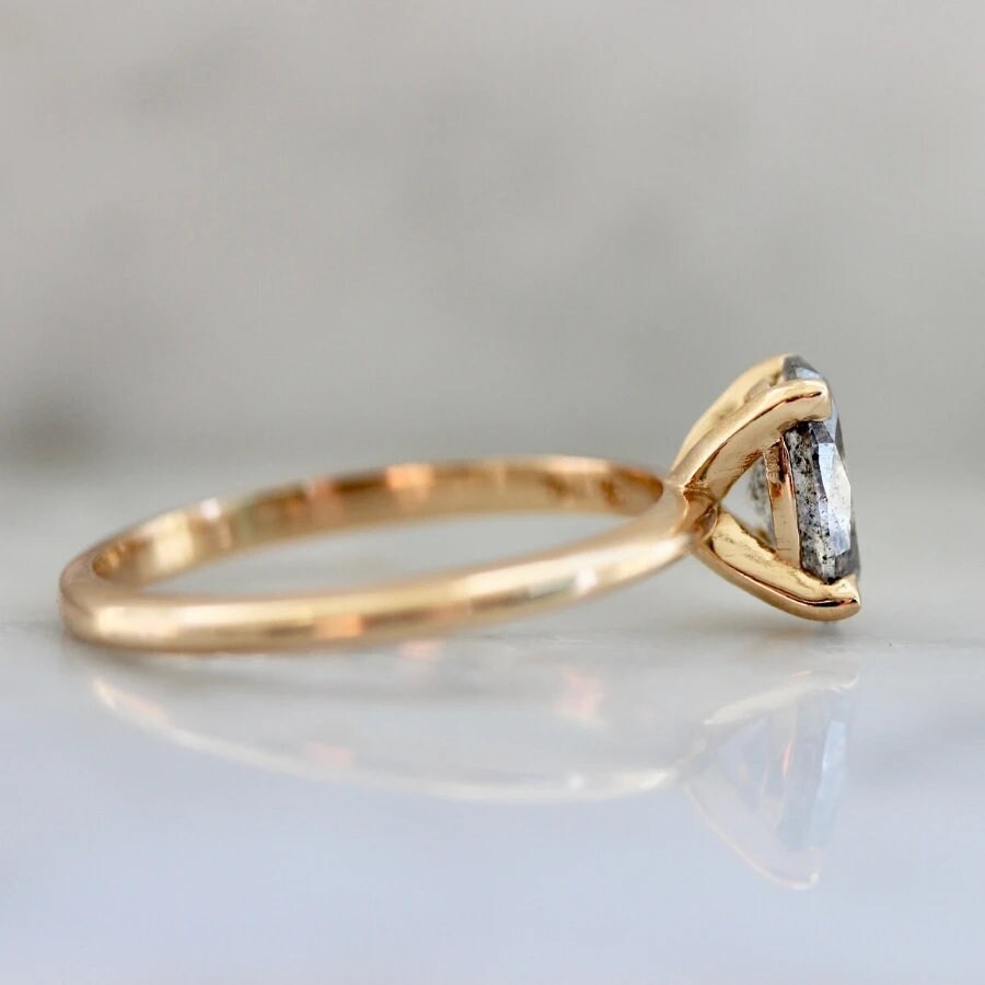 1.3ct Salt & Pepper Diamond Oval Cut Solitaire Ring in 18K Gold