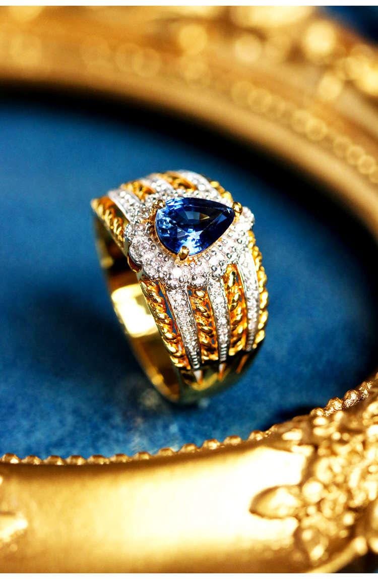 Blue Sapphire Diamond Ring - 18K Two Tone Gold