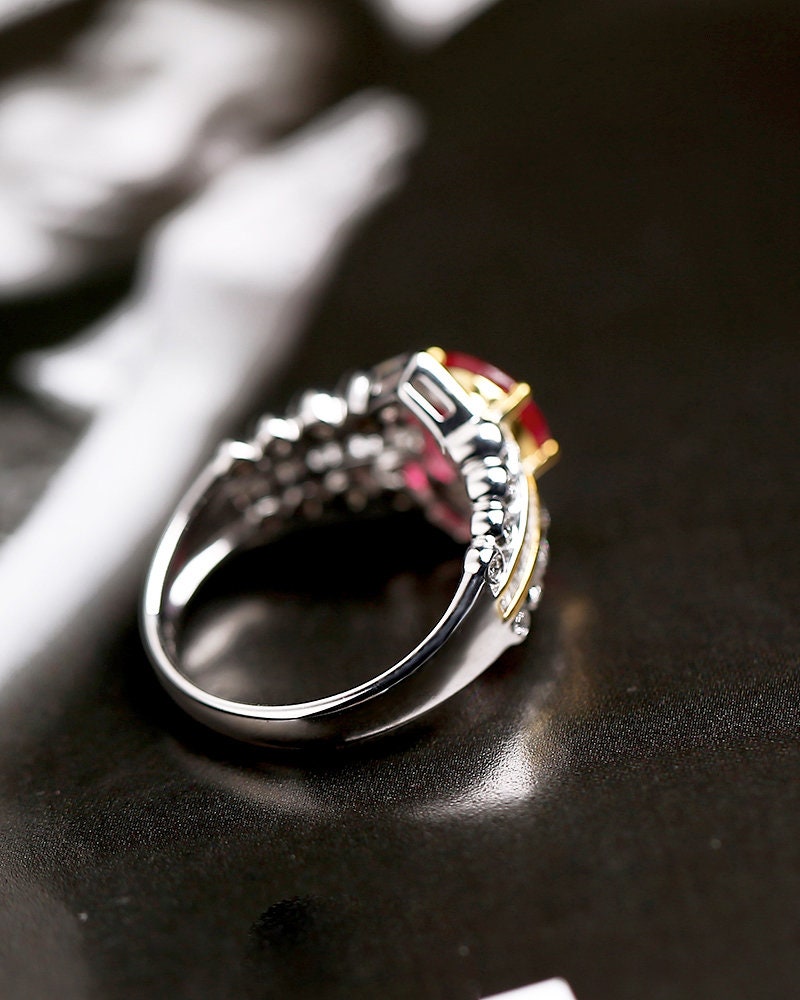 Pigeon Blood Ruby Ballerina Ring in 18K Two Tone Gold