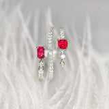 Pink Red Spinel Cushion & Diamond Ring - 18K White Gold