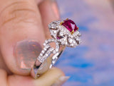 Pink Sapphire & Diamonds Vintange Ring in 18K White Gold