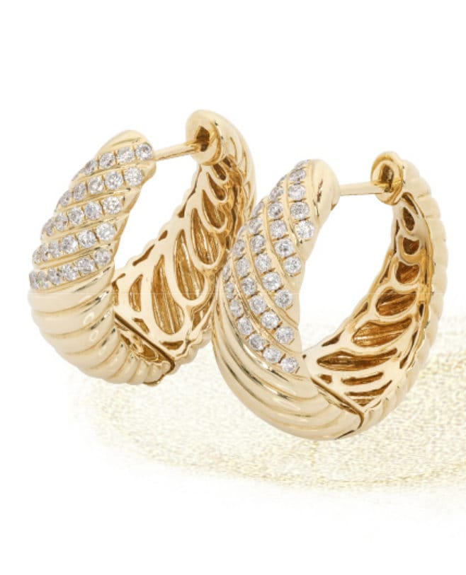 2 Style + Italian Engraved Wing Shape Earrings with Diamond in 18K Gold